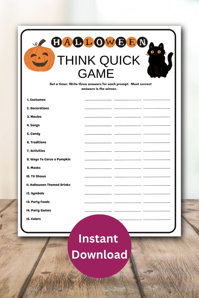 Halloween think quick printable game.