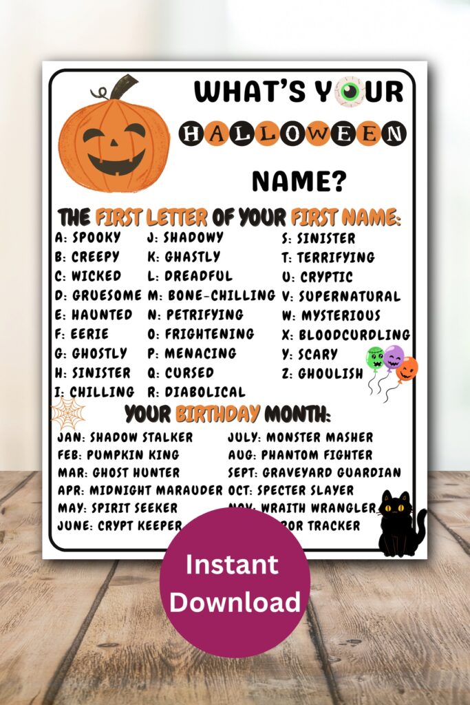 Halloween name game printable.