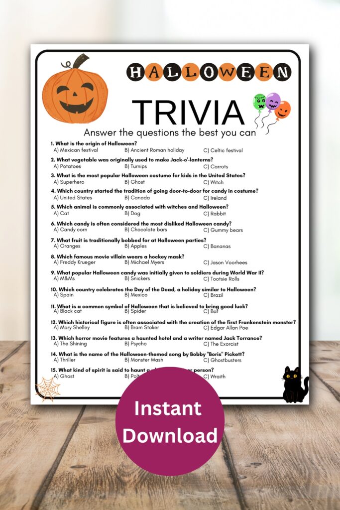 Halloween trivia printable game.