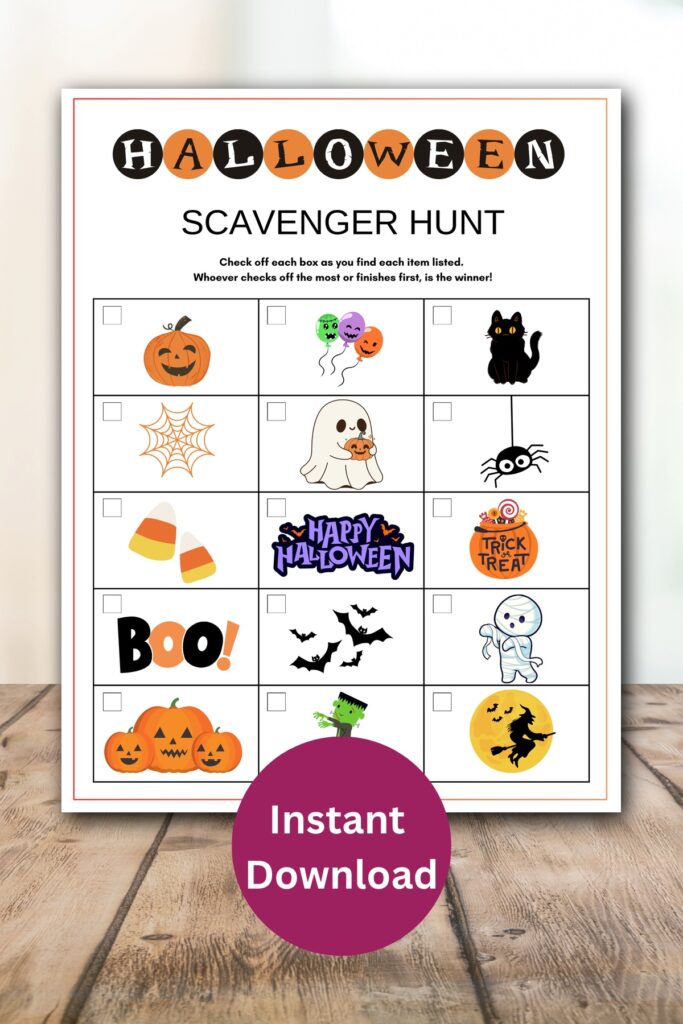 Halloween picture scavenger hunt printable.