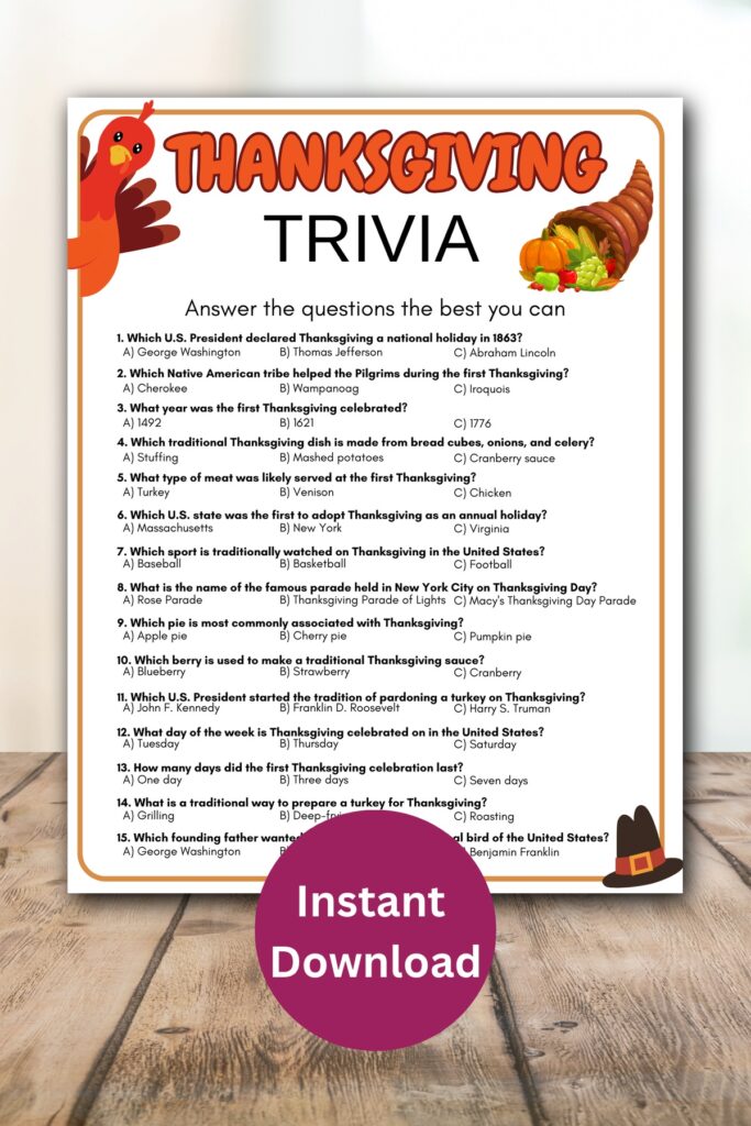 Thanksgiving trivia printable game.