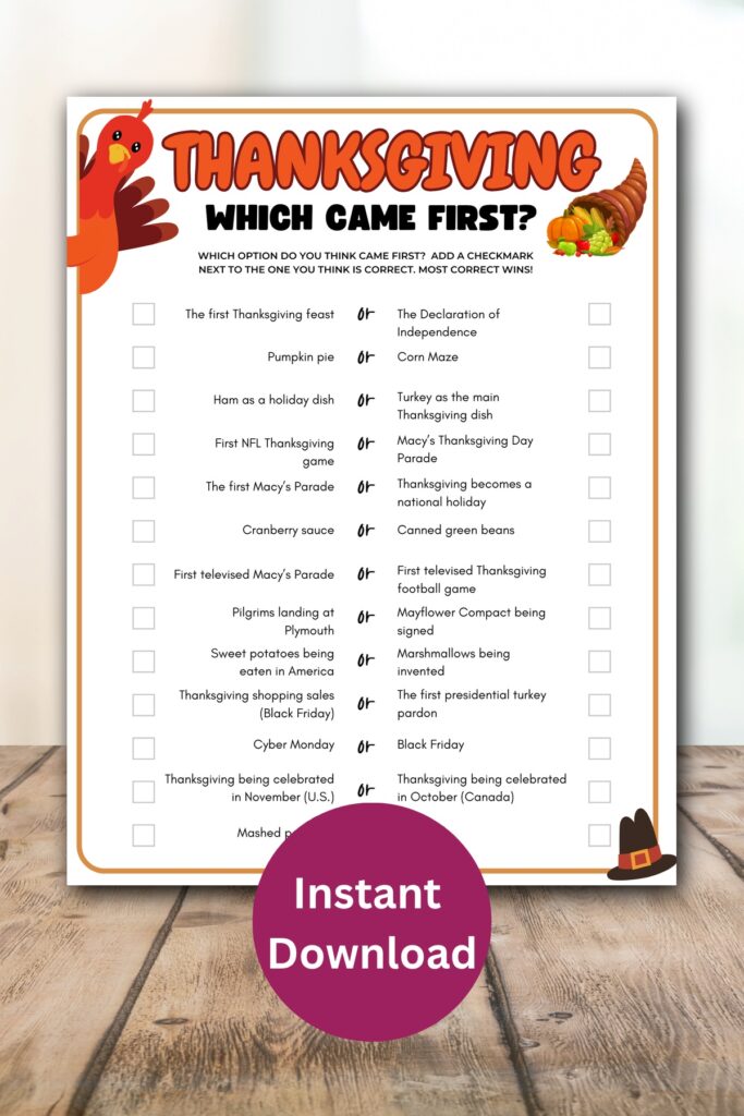 Thanksgiving which came first game printable.