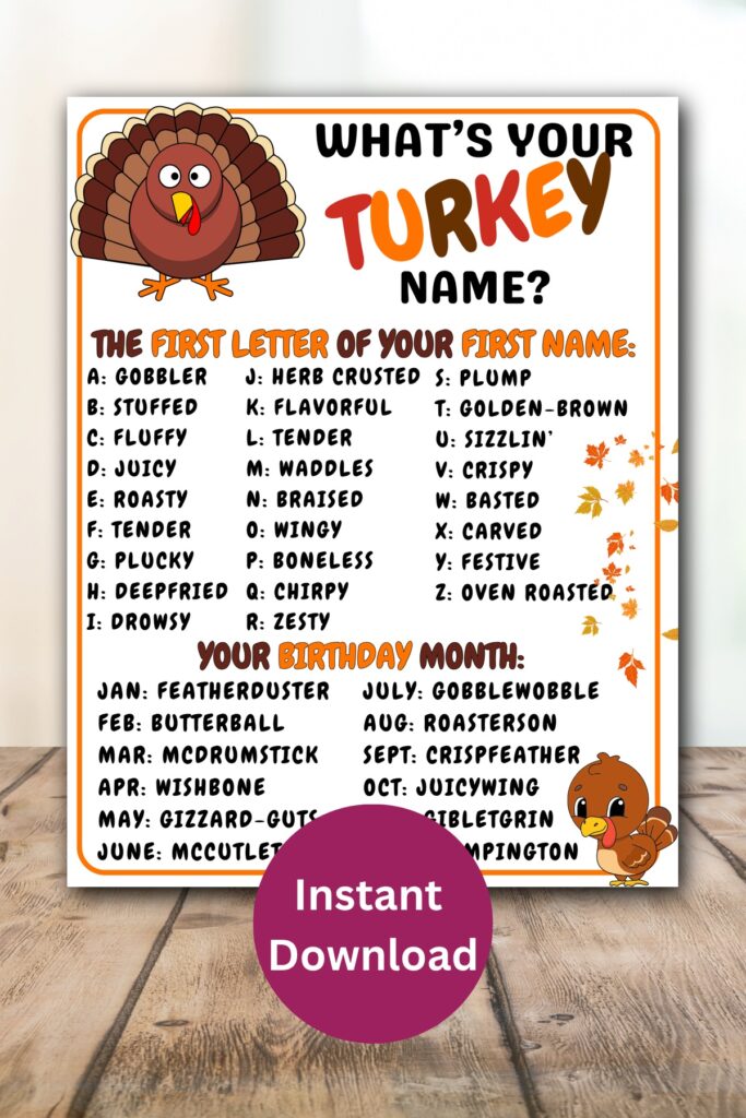 Turkey name game printable.