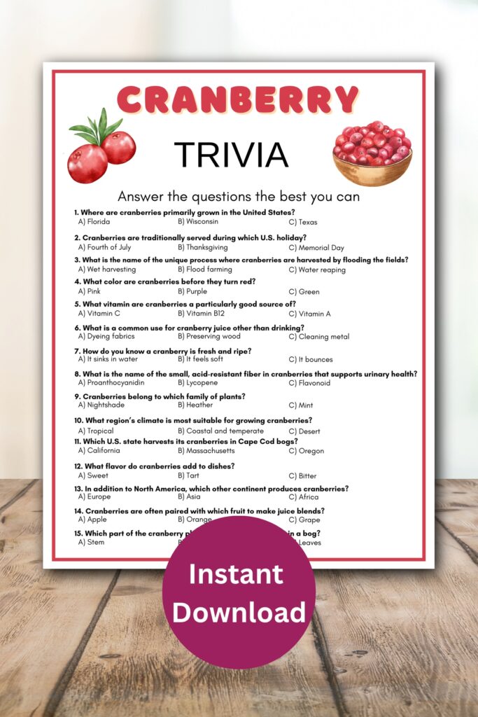 Cranberry trivia printable game.