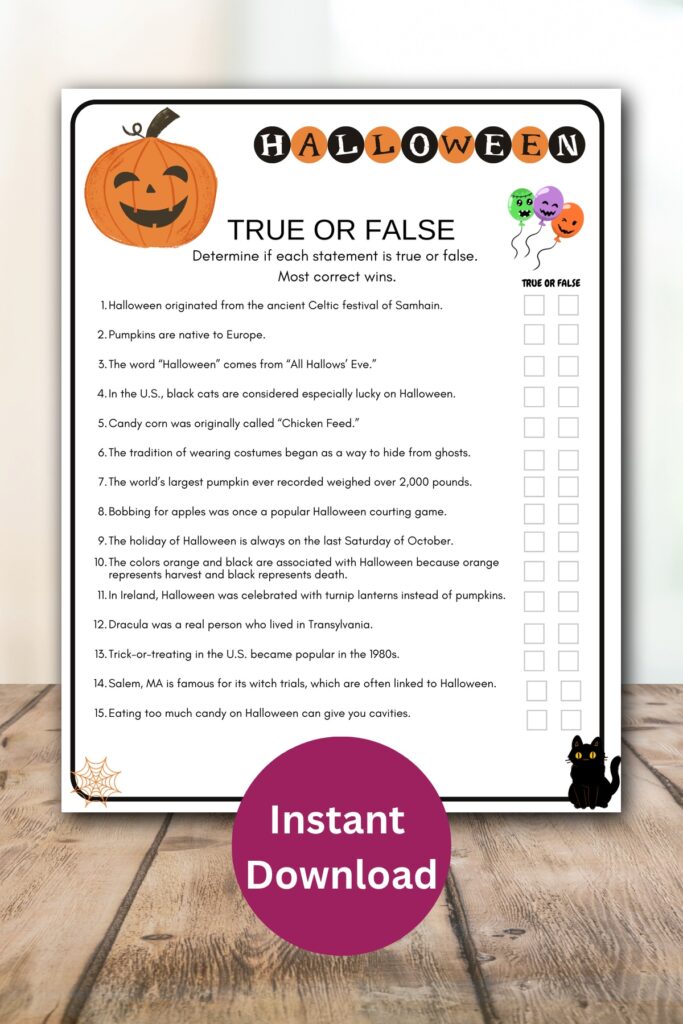 Halloween true or false game printable.