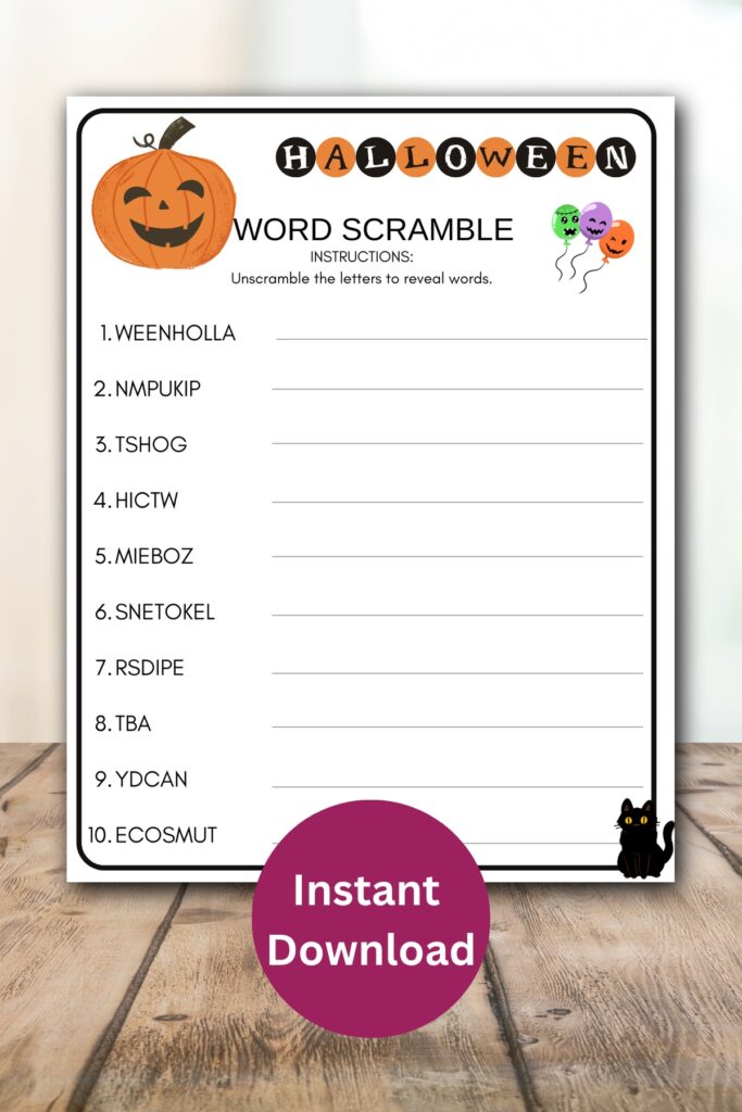 Halloween word scramble printable.