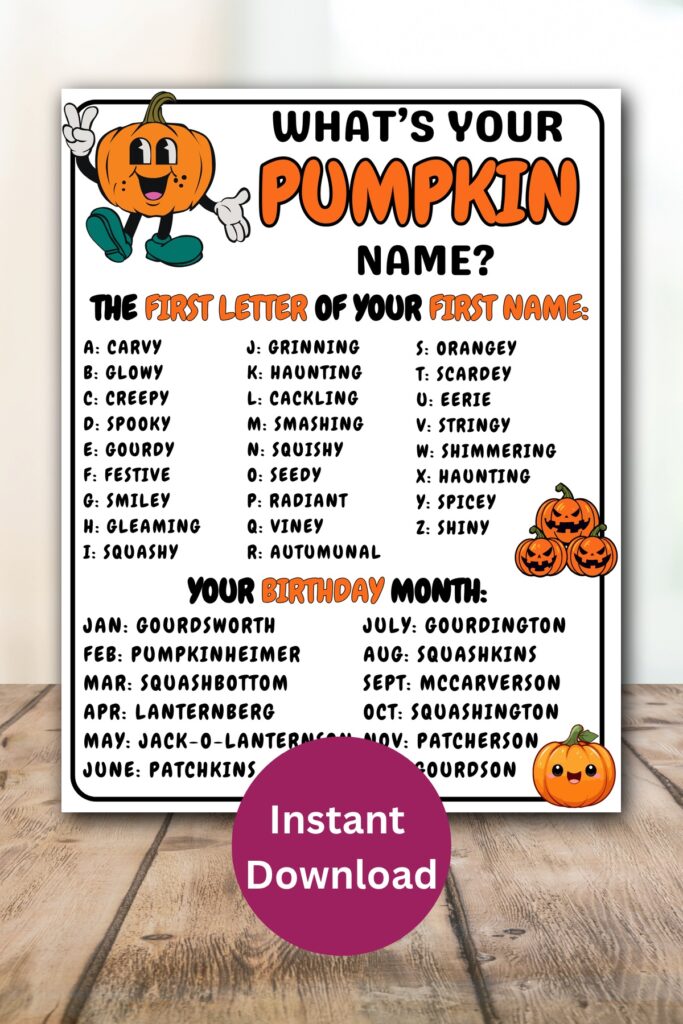 Pumpkin name game printable.