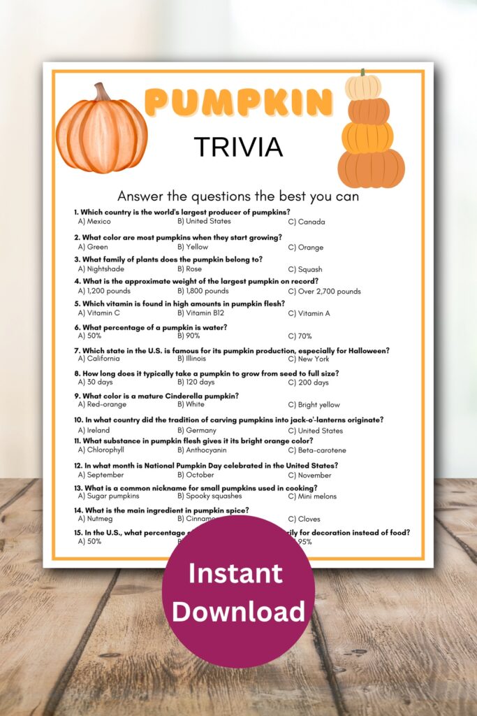 Pumpkin trivia printable game.