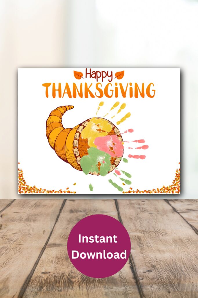 Thanksgiving cornucopia handprint art printable.