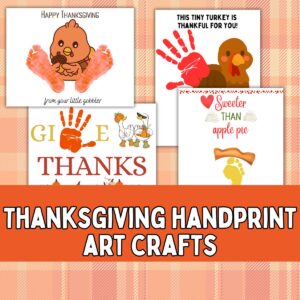 Collage of thanksgiving handprint art printables.