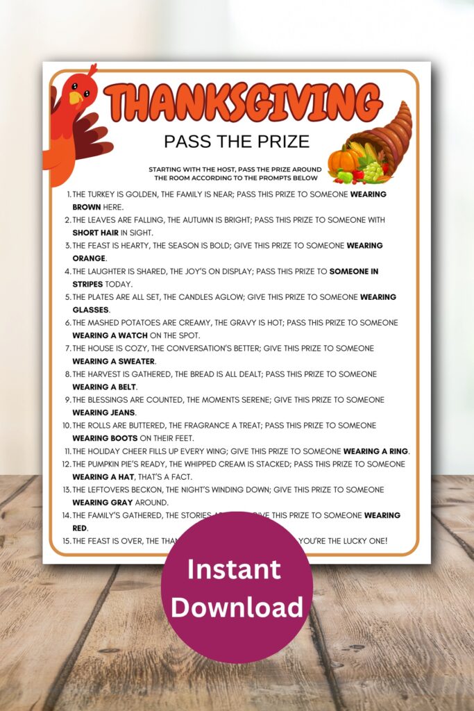 Thanksgiving pass the prize printable.