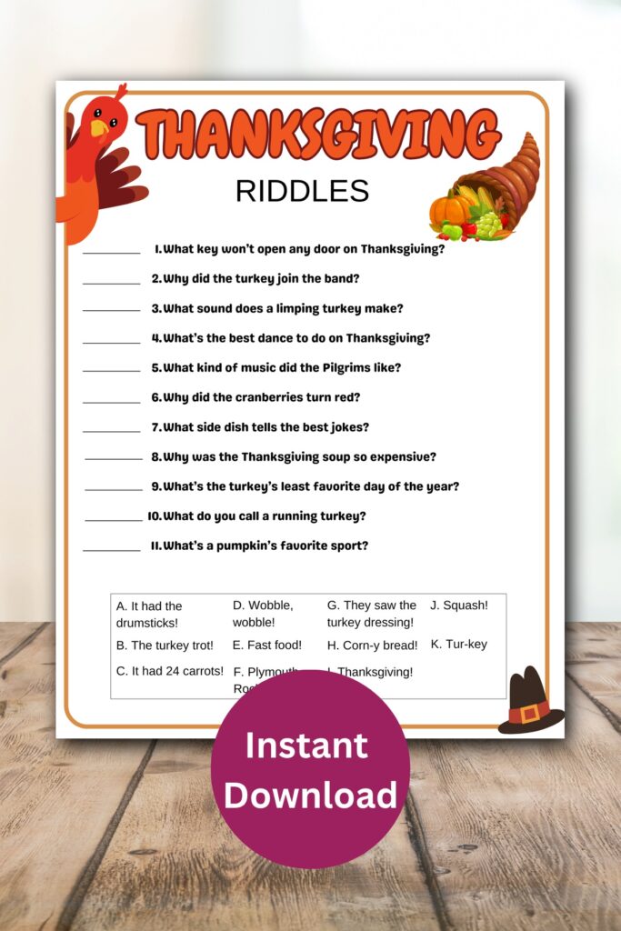 Thanksgiving riddles printable.